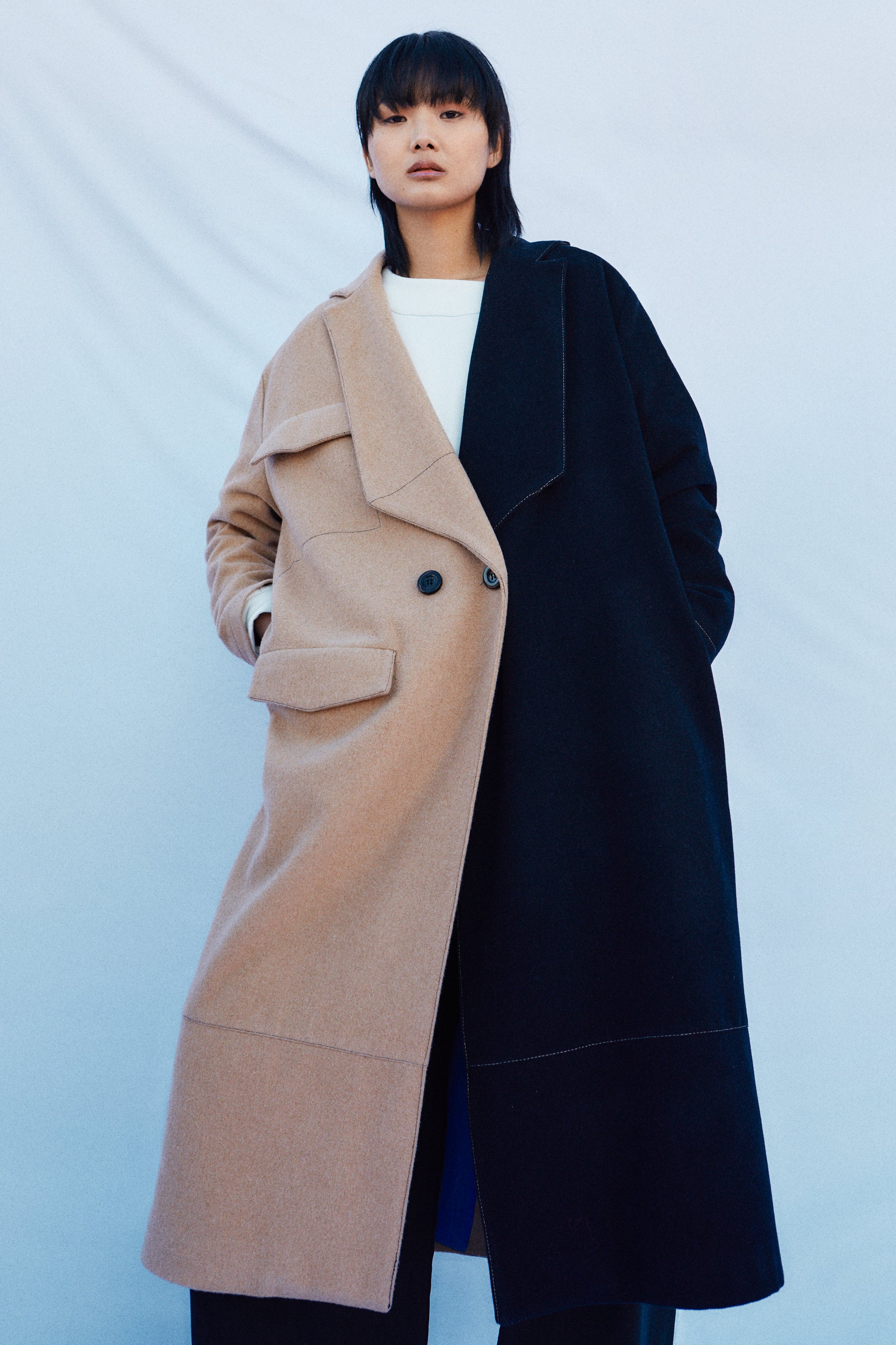 Abrigo Bi-Color  lana reciclada