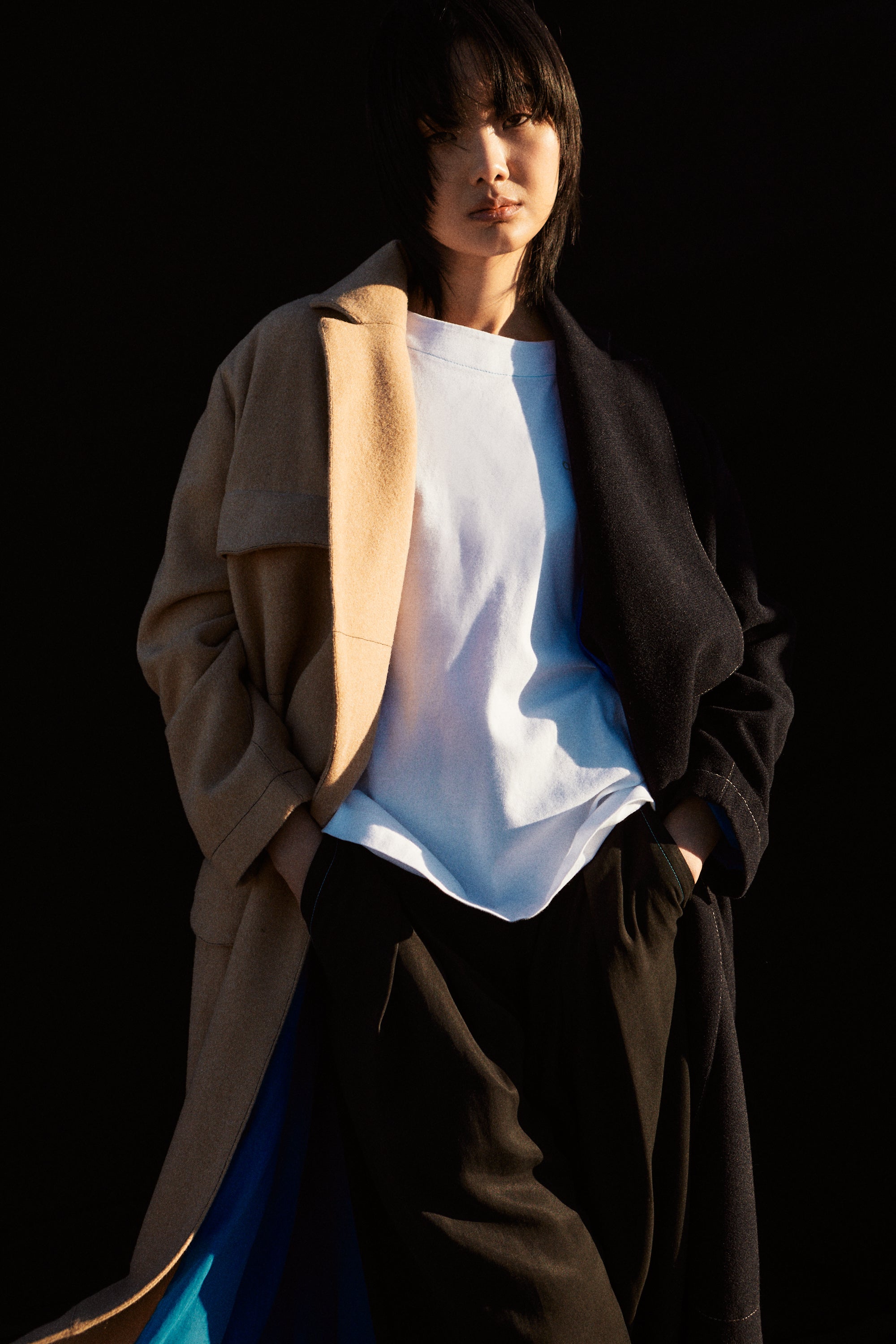 Abrigo Bi-Color  lana reciclada